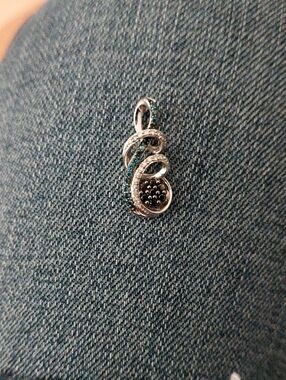 White 10k Gold Teardrop Pendant with White, Blue & Black Diamonds.